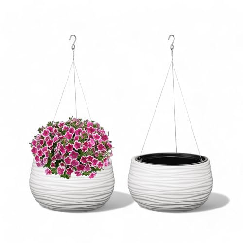 MELTOM Blumenampel Blumentopf Herausnehmbaren Einsatz Rund Wellen 3D Effekt mit Aufhängung Weiß