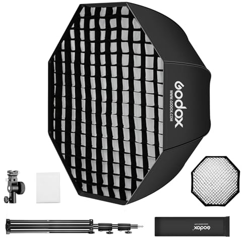 Godox 120 cm 47 Octagon Umbrella Grid Softbox Light Stand Tipo E Hot Shoe Holder Soporte Kit Compatible para Canon Nikon Godox Speedlite Flash