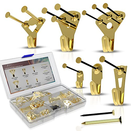 StayUnique1 - Juego de 140 ganchos para cuadros inoxidables, extra pesados, gancho de pared duro, duradero e inflexible, viene con ganchos y clavos de 100 libras, 75 libras, 50 libras, 30 libras, 20