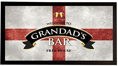 Grandad's Bar runner mat - Fathers Day St Georges Flag Black ribbon Bar mat
