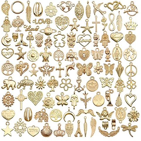 WJIAEER 100 Gold DIY Ornamente – Edelstahl Charm – Armband Charm – Charms Creation Bijoux – für die Schmuckherstellung und Heimwerkerarbeiten