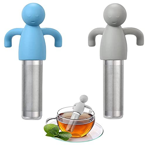 2 Stück Teesieb Teefilter für Losen Tee, 304 Edelstahl Teesieb, Tee Sieb, Tea Infuser, Lustig Teesieb Tasse, mit Griff aus Silikon, für Tasse, Teekanne, Rose, Kaffee, Gewürzsieb (Grau, Blau)