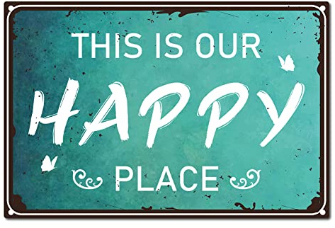 CREATCABIN Metal Tin Sign This is Our Happy Place Retro Vintage Funny Wall Decor Art Mural Hanging Iron Painting for Home Garden Bar Pub Kitchen Living Room Welcome Porch Poster Plaque, 12 x 8 Inch