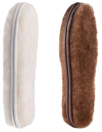 CCSOFTIME 2 Paia Solette in Vera Pelliccia di Agnello per Donna Uomo,Extra Spesse Calde Solette Pelo Montone per Invernali,Soletta per Stivali in Gomma,Suola Lana,Morbide Comfort,Marrone Beige EU44