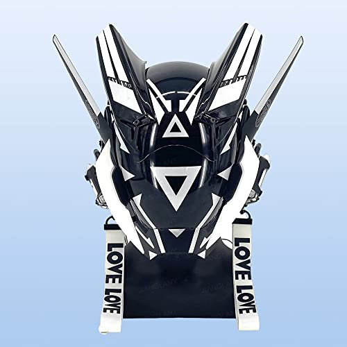 JIANGLANY Masque de cyberpunk blanc, masque complet de style guerrier japonais, masque technique futuriste, masque de casque punk Colsplay pour adultes, casque blanc et noir