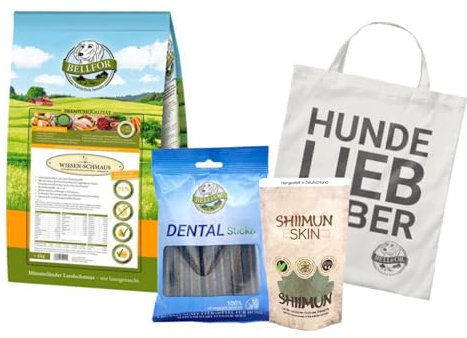 Bellfor Futterset für Dobermann – Getreidefreies Trockenfutter mit Huhn 4 kg, Dental Sticks 100 g & Ergänzungsfuttermittel Shiimun Skin Pulver 50 g