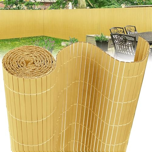 ACXIN Brise-vue en PVC - Double renfort - Résistant aux intempéries - Avec serre-câbles - Revêtement de balcon - Protection contre le vent - Lamelles renforcées - Bambou - 120 x 1000 cm