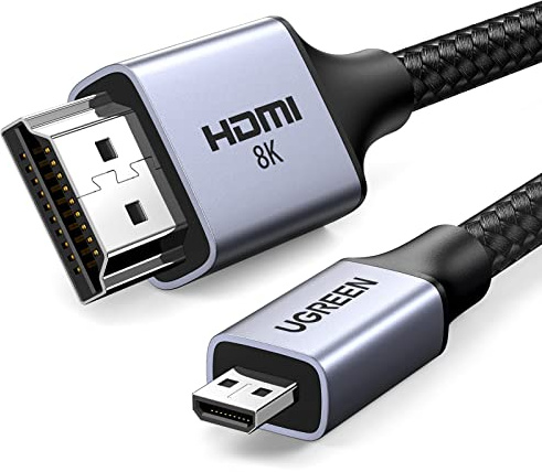 UGREEN Micro HDMI till HDMI 2.1 Kabel 8K 4K@120/240Hz Micro HDMI Kabel eARC Dolby Atmos HDR Ultra High Speed ​​HDCP Kompatibel med Raspberry Pi 5/4 Hero 7 Kamera DSLR Bärbar Monitor Laptop PS5(1M)