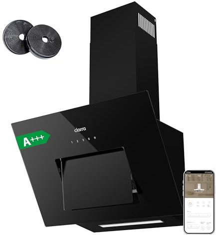 CIARRA CBCB6736M A+++ Dunstabzugshaube 60 cm Umluft Wi-Fi App Touch-Bedienung Glasplatte öffnet automatisch Kopffreie Schräghaube Abzugshaube 650 m³/h 4 Stufen Booster Abluft CBCF003 Kohlefilter