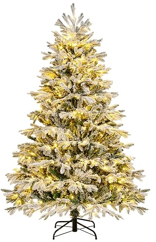 COSTWAY Arbol de Navidad Nevado con Luces 180cm, Arbol de Navidad con Luces Incorporadas, 350 Luces LED Blancas Cálidas, 1022 Puntas de PE y PVC, Arvore de Natal Hogar Oficina Tienda(180cm)