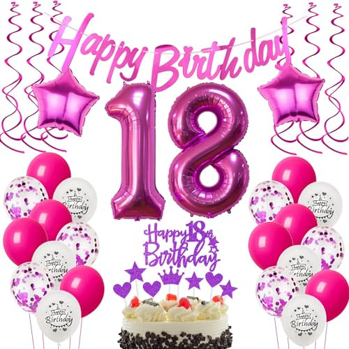 Deko 18. Geburtstag Mädchen luftballons 18 Geburtstag Deko Geschenk für 18. Mädchen rosa 18. Tortendeko 18 Geburtstagsdeko 18 jahre dekoration rosa