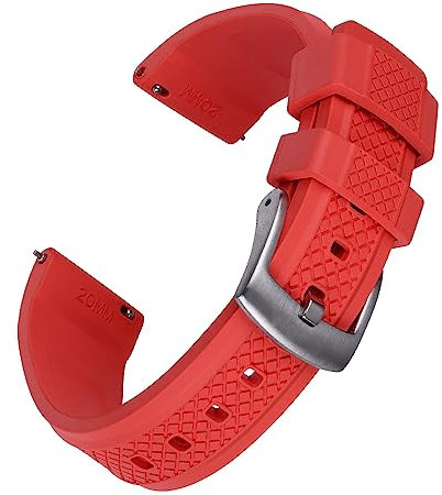 CCACHE Black Tauchuhr-Gurte 20mm 22mm Gleitverriegelung Schnellspanner Fluor-Gummi-Uhr-Bands wasserdicht for Männer Frauen(Red,22mm)