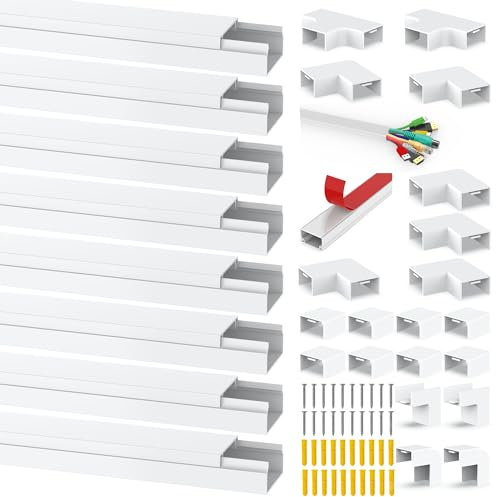 Kabelkanal Selbstklebend Weiss Fernsehkabel Organiser, 8 Stück*1m, Kabelschacht zum verstecken von Kabel für alle Netzkabel in Haushalt, Büro (8 Pack X 1m)