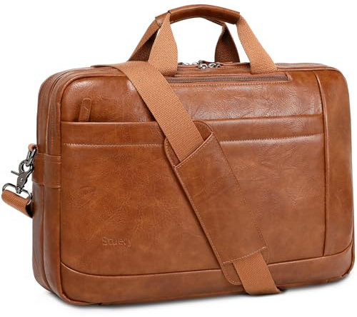 Herren Messenger Bag 17,3 Zoll Canvas/Leder Laptoptasche Rucksack für Herren Aktentasche Computer Handtaschen Schultertasche wandelbar, Braun-1, 16.9 inches x 3.9 inches x 11.8 inches, Business