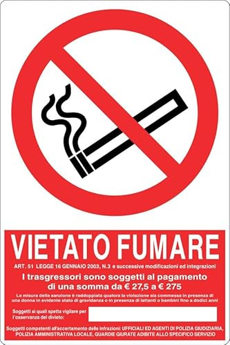 GLOBAL CARTELLO SEGNALETICO - VIETATO FUMARE CON LEGGE E SANZIONI + SPAZIO - Adesivo Extra Resistente, Pannello in Forex, Pannello In Alluminio (30x42 cm, Alluminio)