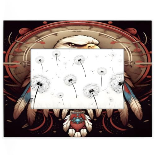 Aztekischer Ethnischer Adler-Bilderrahmen für Display, passend für 13,9 x 8,8 cm große Fotos, Holzrahmen, Desktop oder Wand, Heimdekoration, Bilderrahmen