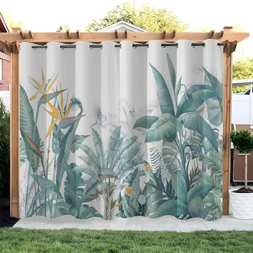 Tropischr Dschungel Outdoorvorhänge Wetterfest Anlage Outdoor Vorhänge Wasserdicht Balkon Vorhang Außen 2er Set Outdoor Vorhang mit Ösen Outdoor Gardinen für Pavillon Terrasse, 155x200cm
