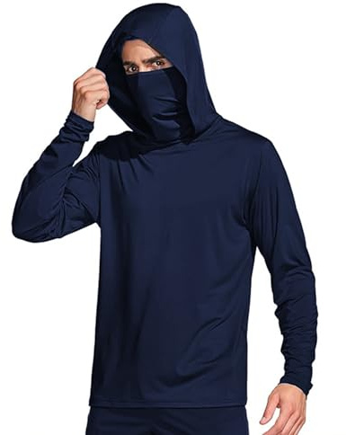 SHEKINI Rashguard herr UV-skydd skjorta långärmad snabbtorkande huvtröja lätt andas solskydd för utomhus surfing löpning solskydd skjortor skjorta, Mörkblå, XL
