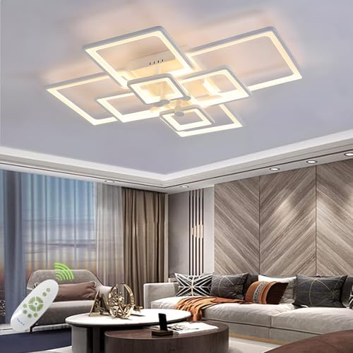SITAFU LED Deckenleuchte Dimmbar,Wohnzimmerlampe, Modern Wohnzimmer Deckenleuchte 120W 8 Rechteckig mit Fernbedienung,Kreative Acryl Rechteck Design Deckenlampe