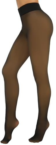 MANZI Fleece Lined Tights That Look Sheer Women Translucent Fleece Thick Tights Winter Thermal Pantyhose,L-XL