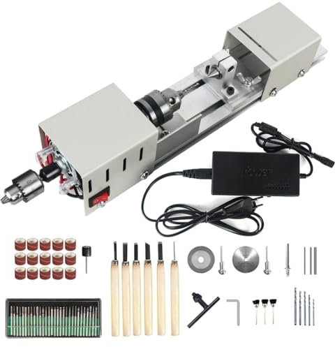 6 in 1 Lathe, 12-24V 96W Metal Small Lathe, DIY Wood Model Making Drilling Lathe, Bead Grinding Machine for Carving, Grinding and Grinding Wood Stone