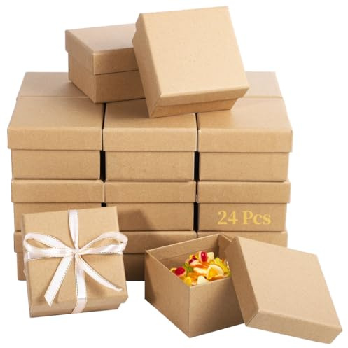 Quadratische kleine Geschenkboxen, Pappmaché mit Deckel, 9,9 cm, leere Kartons, DIY, Nisten für Schmuck, Behälter, Papier, unlackiertes Basteln, Malerei, 24 Stück
