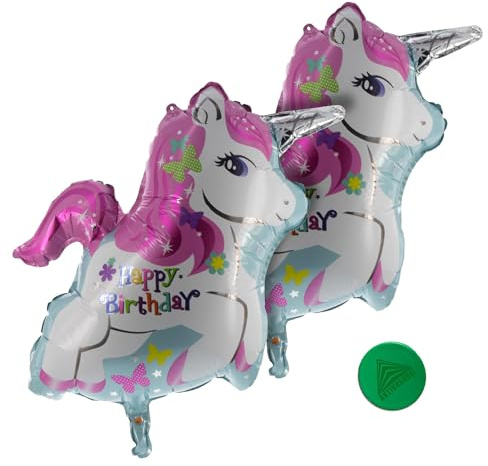 AKTIVHANDEL Einhorn Folienballon 2er Set, Happy Birthday, 62x80cm, geeignet für Luft und Heliumfüllung, Partydeko für Kindergeburtstage, Feiern, inkl. Einkaufschip