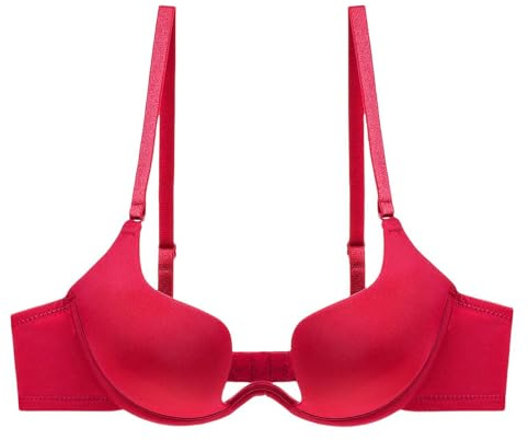 HLYLDL Women's Deep U Multi-Way Underwire Push Up Convertible Low Cut Plunge Bra Everyday Seamless Red