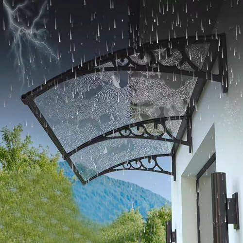 Curved Front Door Canopy Outdoor Awning,Door Awning,Uv Protection Polycarbonate Cover,60/80/100/120/150cm Width,3 Colors Optional Roofing Canopies,Front/Back Door Cover (80x160cm/32x63,Black)
