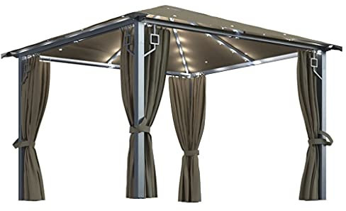 Strandzelt Carport Pavillon Vorzelt - Pavillon mit Vorhängen & LED-Lichterkette 300x300 cm Taupe Alu für Camping Events Garten Party