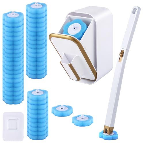 wlich Disposable Toilet Brush with 48 Refills, Bowl Toilet Brush with Wall Mounted Holder, Limescale Remover Cleaning for Hygienic Bathroom Cleaning