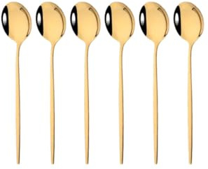 Hemasa 6 cucharas de té de oro blanco espejo para postre, helado, cucharas de acero inoxidable, cuchara de café agitadora, accesorios de cocina, cubiertos dorados