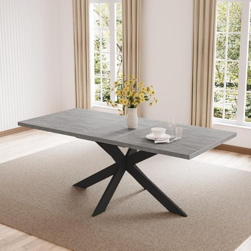 JIEXI Essgruppen Für 4-6 Personen, Esstisch Ausziehbar, Moderner Grauer MDF-Holztisch, Geeignet Für Wohnzimmer, Küche, Versammlungen