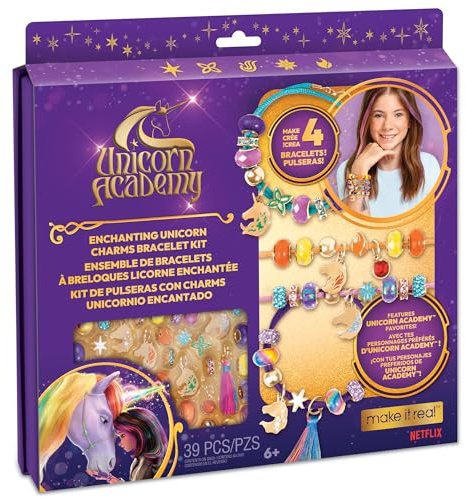 Make It Real: Unicorn Academy: Bezauberndes Einhorn-Armband-Set – 39-teiliges DIY-Schmuckhandwerk, machen Sie 4 Charm- und Perlenarmbänder, Netflix-Serie, Kinder ab 8 Jahren