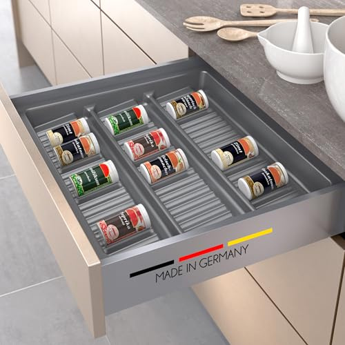 Spetebo Kunststoff Schubladeneinsatz für Gewürze, Schiefergrau, 50x50cm | Gewürzhalter für Küchenschubladen, Gewürzregal, Made in Germany