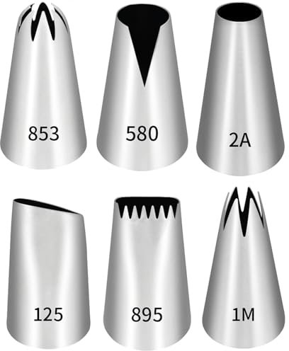 Juego de 6 boquillas grandes, boquillas para mangas pasteleras grandes profesionales para decorar cupcakes, tartas, cuñas, galletas y churros