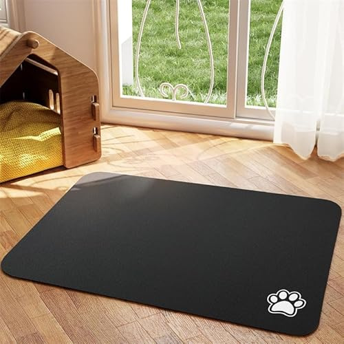 FANSU Tapis pour Gamelle Chien Absorbant Antidérapant Couleur Unie, Tapis Gamelle Chat Diatomite Séchage Rapide Antidérapant, Chien Accessoires Lavable pour Bols à Nourriture (Noir,40x60cm)