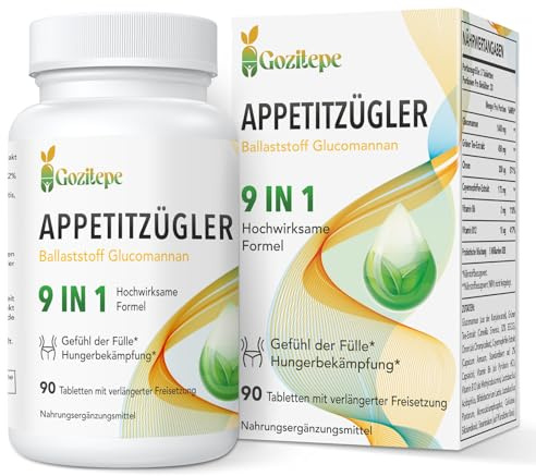 Gozitepe Glucomannan Tabletten aus Konjakwurzel, 9-in-1 Ballaststoff Komplex mit Grüntee-Extrakt, Cayennepfeffer, Chrom & Vitaminen B6/B12, Pflanzliche Nahrungsergänzung, 90 Tabletten