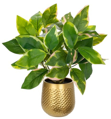 Oairse Plantes articulicielles d'intérieur en pots - Pothos N' Joy - Plantes d'intérieur artificielles avec pots dorés pour salle de bain, salon, bureau, étagères