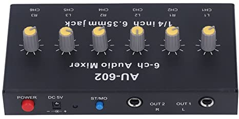 6 Channels Stereo Audio Mixer 6 Channel Audio Mixer Compact Stereo Compact in 2 Out Line with 6.3mm Jack
