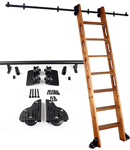 Schiebeleiter-Hardware-Kit – 1 m – 6 m schwarze Stahl-Rollschienen, mobile Schienen mit Bodenrollen, perfekt für Bibliothek und Heimgebrauch, mehrere Farboptionen erhältlich