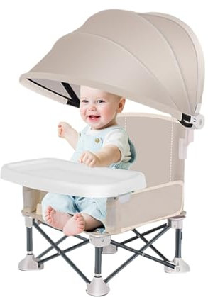 Baby Campingstuhl Mit Sonnenschutz, Foldable Baby Beach Chair, Tragbarer Kinder-Hochstuhl Mit Herausnehmbarem Tablett Für Picknicks, Partys Und Familienessen Im Freien