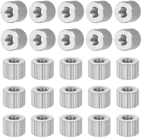 PATIKIL M4 Knurled Thumb Nuts, 25pcs Nickel Plated Female Thread Type Flat Head Through Hole Round Hand Tighten Knob Fasteners Screw Cap Adjust Lock Position, D8mm x H6mm