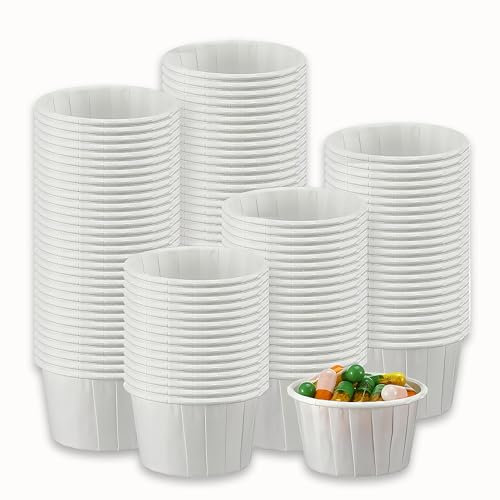 AIBULO 250 Wax Paper Medicine Pots 28ml – Disposable Fluid-Resistant Small Paper Cups for Mixing Epoxy Resin, Medication, Sauces, Paint, Condiments & Sampling – Leak-Resistant Portion Cups