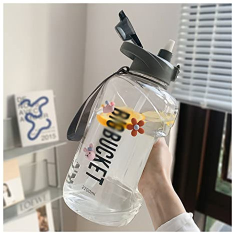 GAOJUNAN Borraccia Bottiglia d'Acqua di Grande capacità con Tazza di Grandi Dimensioni Tazza di Fitness Acqua for Uomo e Donne all'aperto Sport Portatili Water Bottle(D-Grey,2200ml)