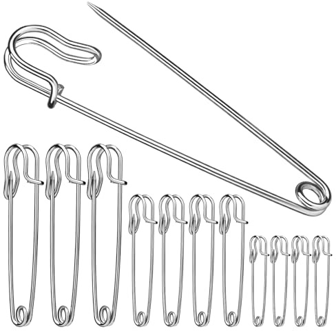 BUOKKON 20Pcs Large Safety Pins, Heavy Duty Safety Pins Assorted Stainless Steel Safety Pin for Blankets, Jewelry Making, Clothes, Leather Canvas, Nappy Pins (Silvery 2/3/4)