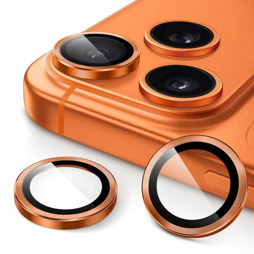 JETech Camera Lens Protector for iPhone 17 Pro 6.3-Inch and iPhone 17 Pro Max 6.9-Inch, 9H Tempered Glass Metal Individual Ring Cover, Easy Installation Tray, HD Clear, 1 Set (Orange)
