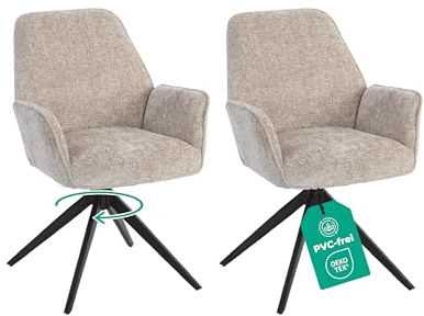 Linele Esszimmerstühle 2er Set Beige weicher Chenille-Stoff 360° drehbar | Rückholfunktion mit Wellenfederung, modernes Design, einfache Montage, PFC-frei, OEKO-TEX® zertifiziert