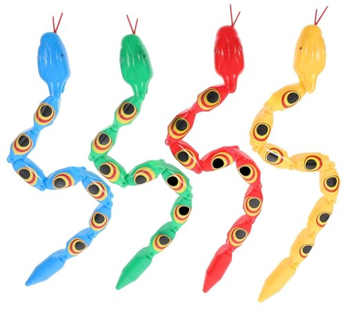 Mikinona 4 Stück Teiliges Realistische Schlangenspielzeuge Gelenkige Wiggly Snake Figuren in Blau Gelb Rot Grün als Lustige Scherzartikel und Halloween Deko für Garten Party und