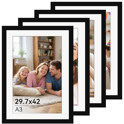 Zouway Cornice 4 pezzi A3, cornice 30x42 nera, cornice per foto, immagini, poster